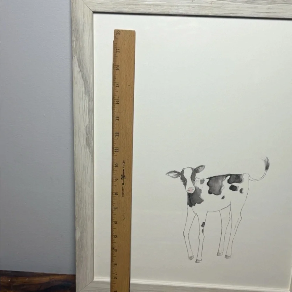 Restoration Hardware Baby & Child Watercolor Animal print Cow framed art